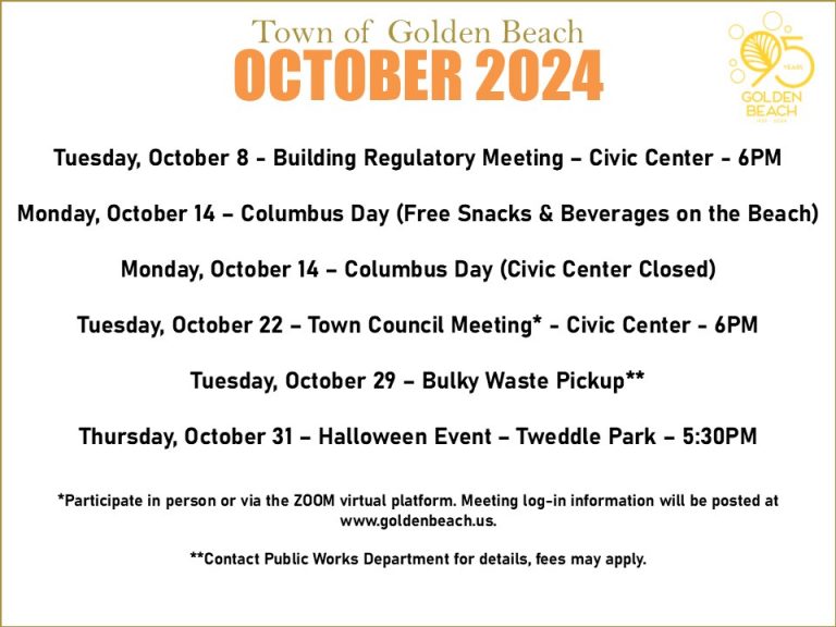 October CALENDAR 2024 Golden Beach A Town Unlike Any Other